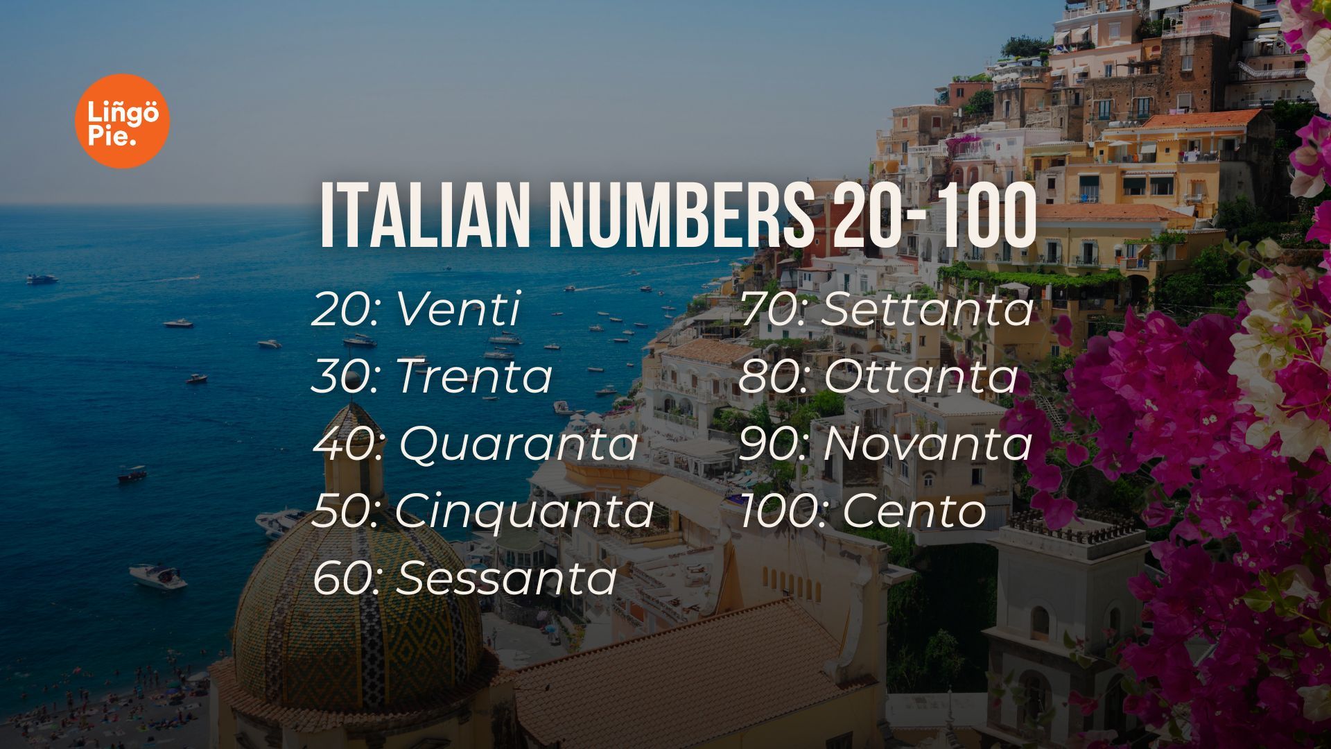 Zahlen auf Italienisch 20 to 100